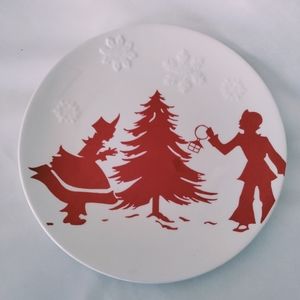 World Market Yuletide Victorian Silhouette Christmas Plate White and Red